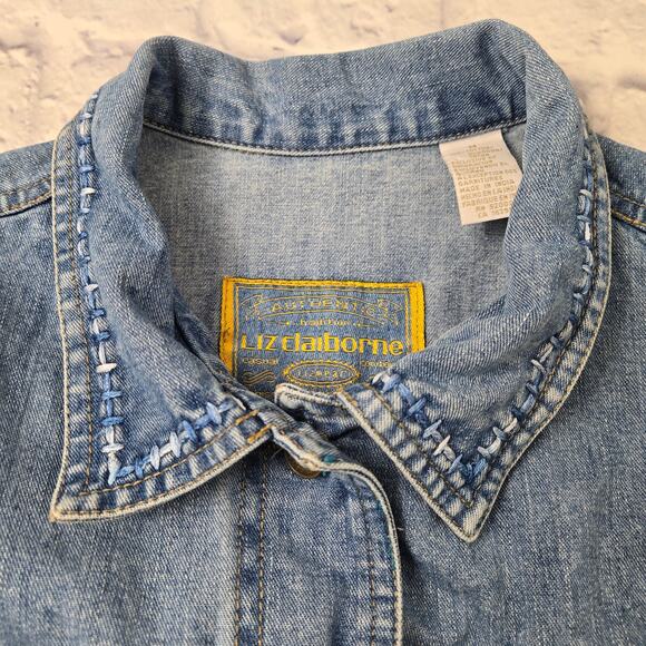 Vintage Liz Claiborne Denim Vest Western Embroidered Trim Preppy size Medium - Picture 6 of 16